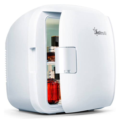 AstroAI Mini Refrigerador Portátil para el Skincare 9L, Mini Neveras 220V/12V para Enfriar y Calentar (blanco)